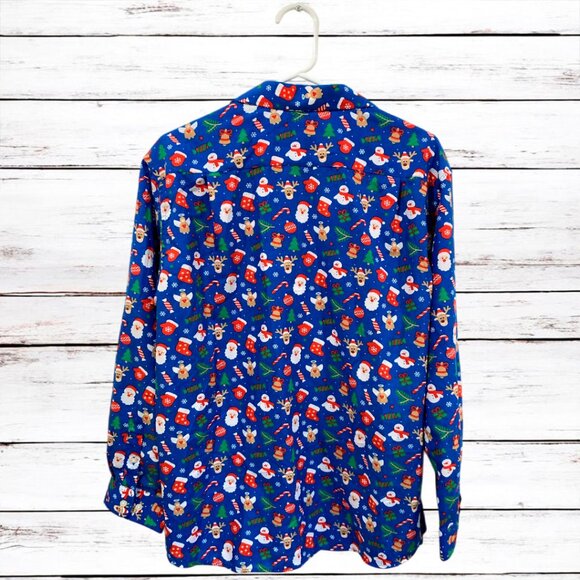 SIMON BANKS XL (17.5) Blue Holiday Christmas Button Front Shirt Men - Picture 3 of 11